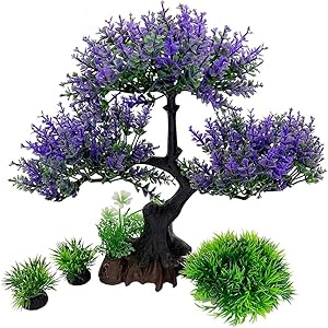 Saim Artificial Aquarium Plants, Artificial Aquarium Plants Tree Set Beta Goldfish Decoration Ornaments Freshwater & Saltwater Décor Tree for Aquarium Decorations, Pack of 4 (Style B)
