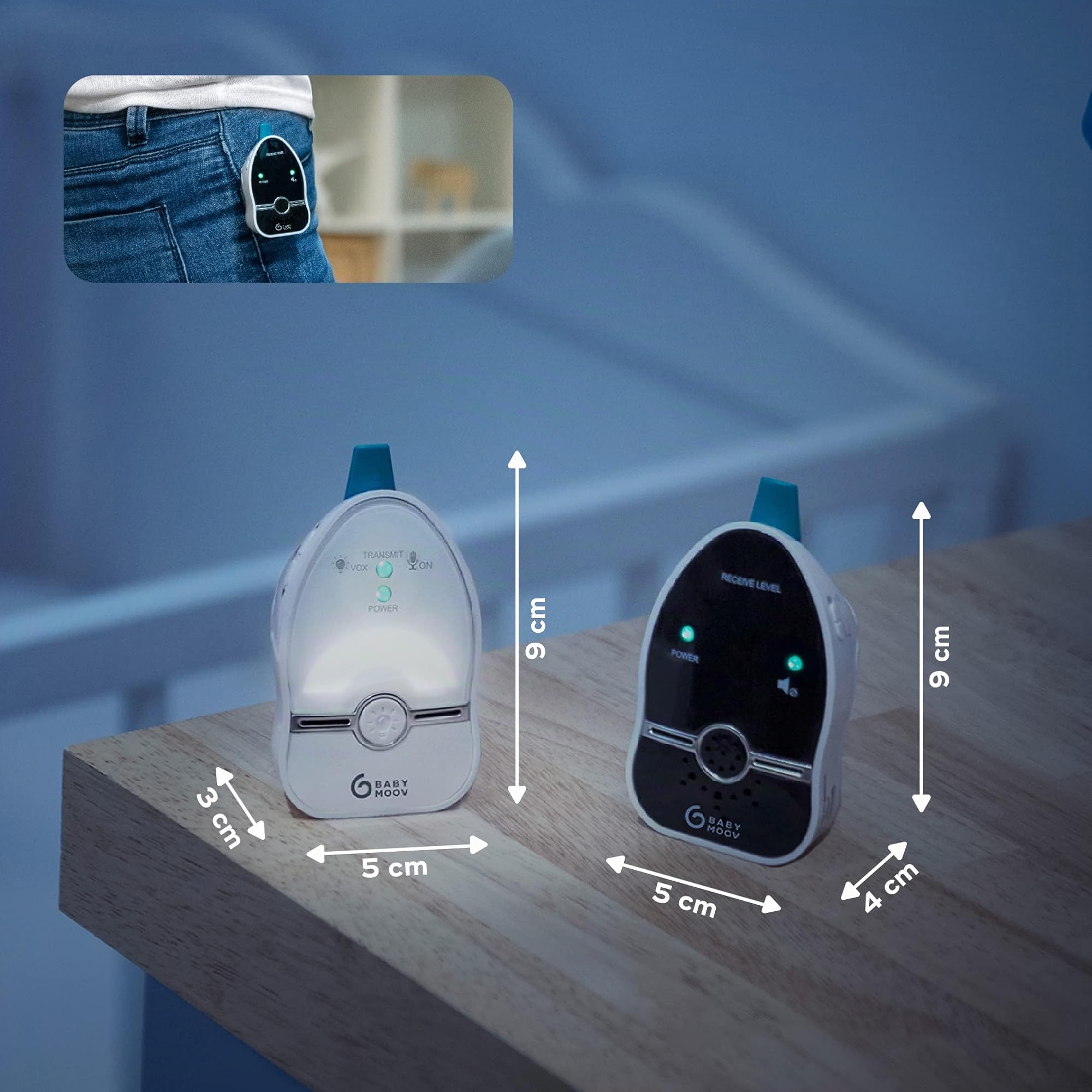 Babymoov Babyphone Audio Easy Care, Faible Emission d'Ondes & Economie d'énergie, Portée 500m, Veilleuse