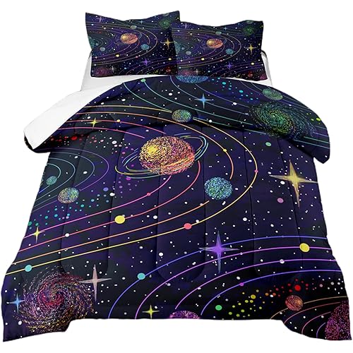 OKalayni Twin Comforter Sets for Boys Girls Kids Teens Space Astronaut Galaxy Bedding Sets Outer Space Themed Bedroom Decor 2 Piece Twin Size Bed Set Include -Comforter & Pillow Case Blue