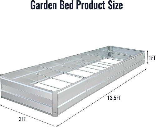 Miniatura 2 de Migoda Cama de jardín elevada galvanizada para exteriores, para verduras, flores, hierbas, 13.5 x 3 x 1 pies, kit de acero grande de metal pesado