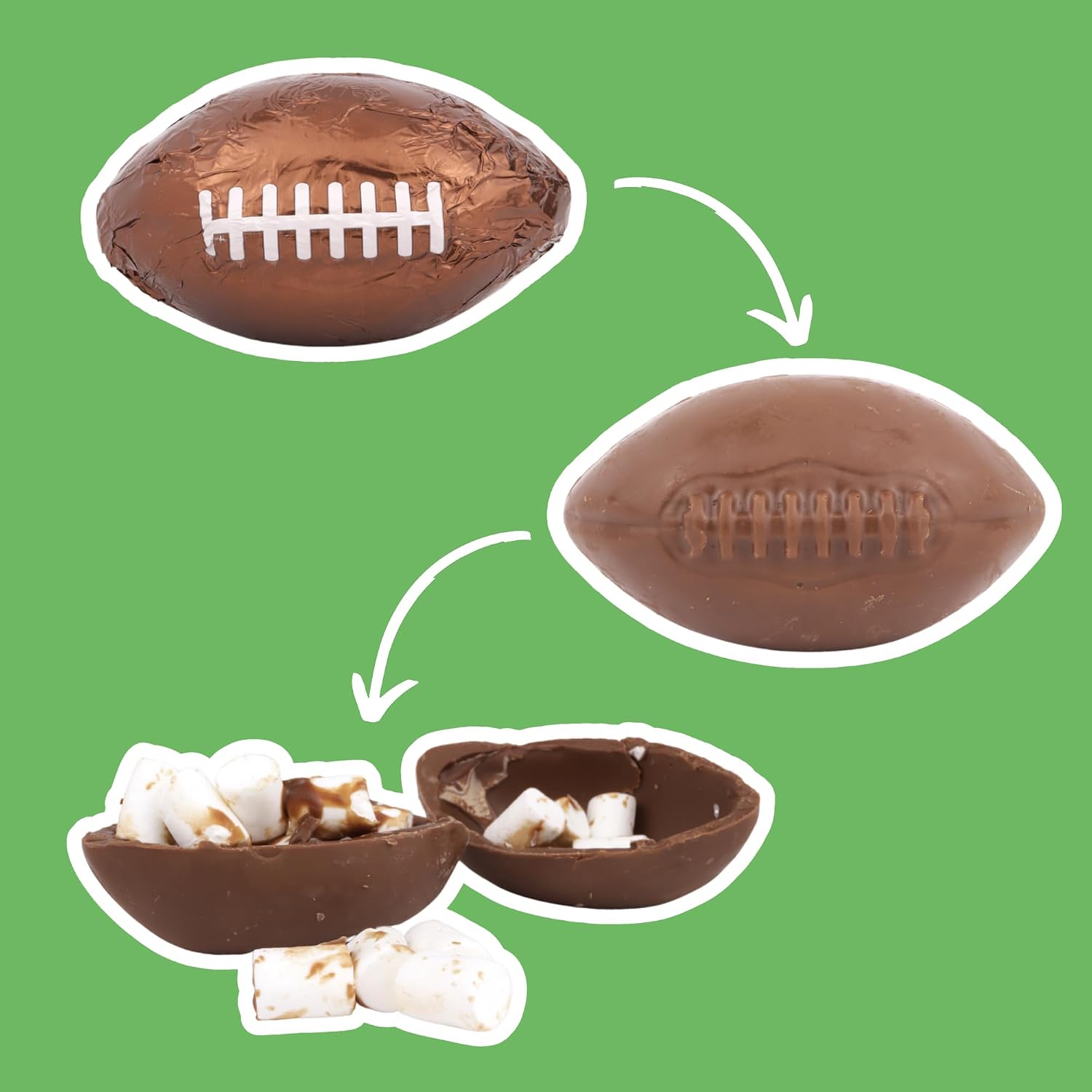 Sweetzo - Football Hot Chocolate Balls, Individually Wrapped Cocoa Melts with Mini Marshmallows, Sports Gifts (Pack of 3)
