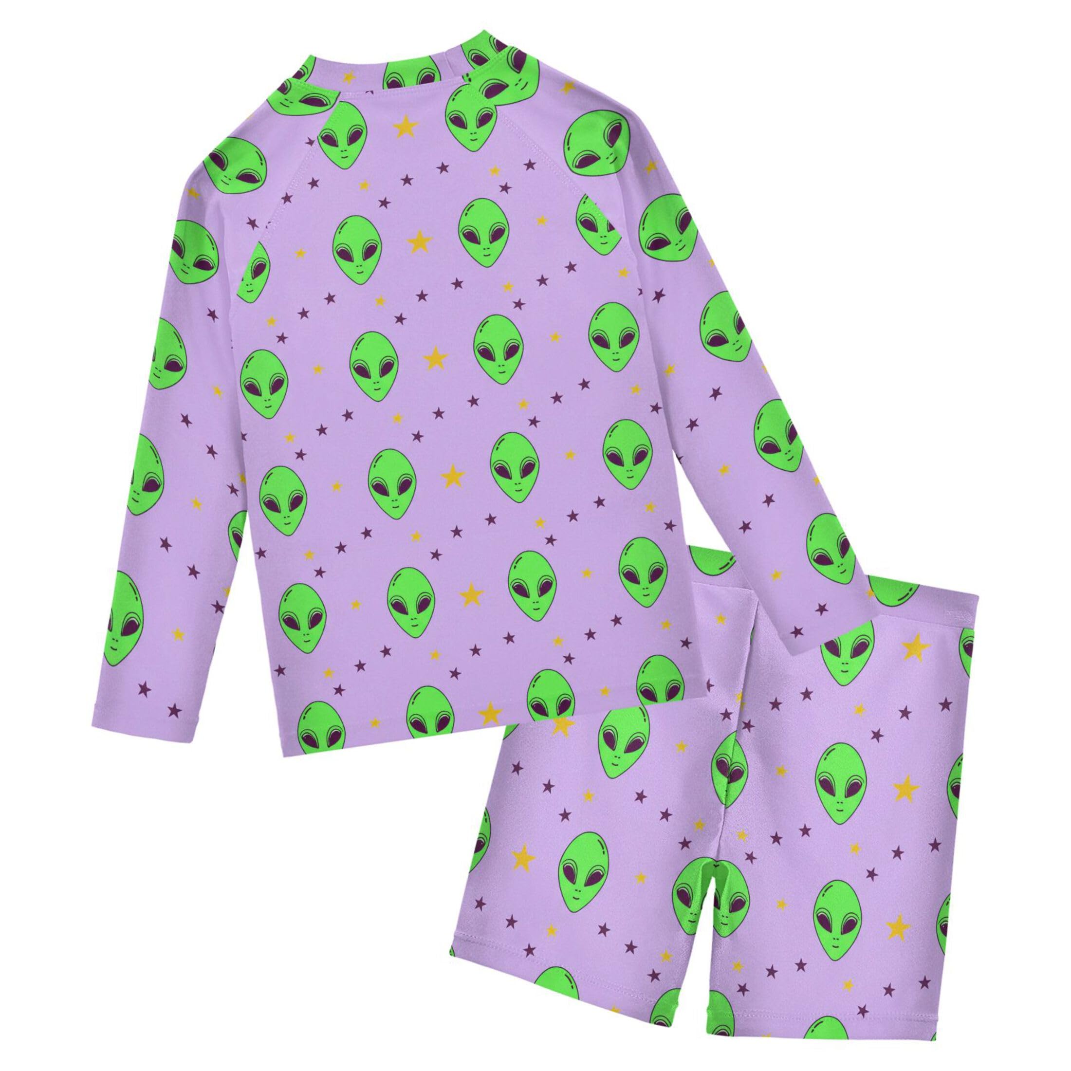 Cute Alien UFO Baby Boys' Toddler Long Sleeved Rashguard Swim Bathing Suit Set B0404034