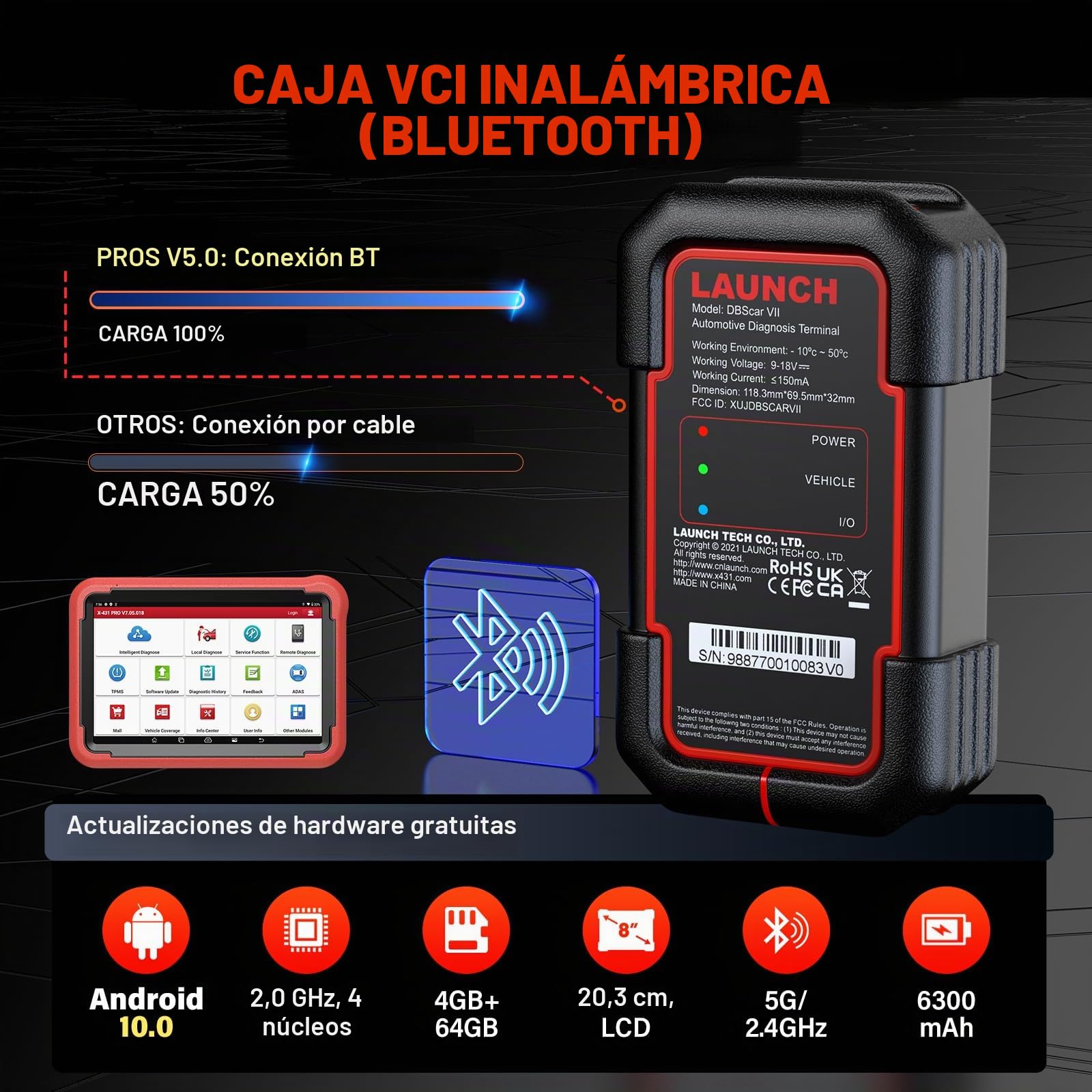 Launch X431 Pros V5.0 OBD2 Diagnosis Coche Multimarca, Codificación ECU | 38+ Funciones, Control Bidireccional, Escáner de Todo el Sistema, CANFD&DOIP, FCA, Guiada Función, 2 Años Actualización