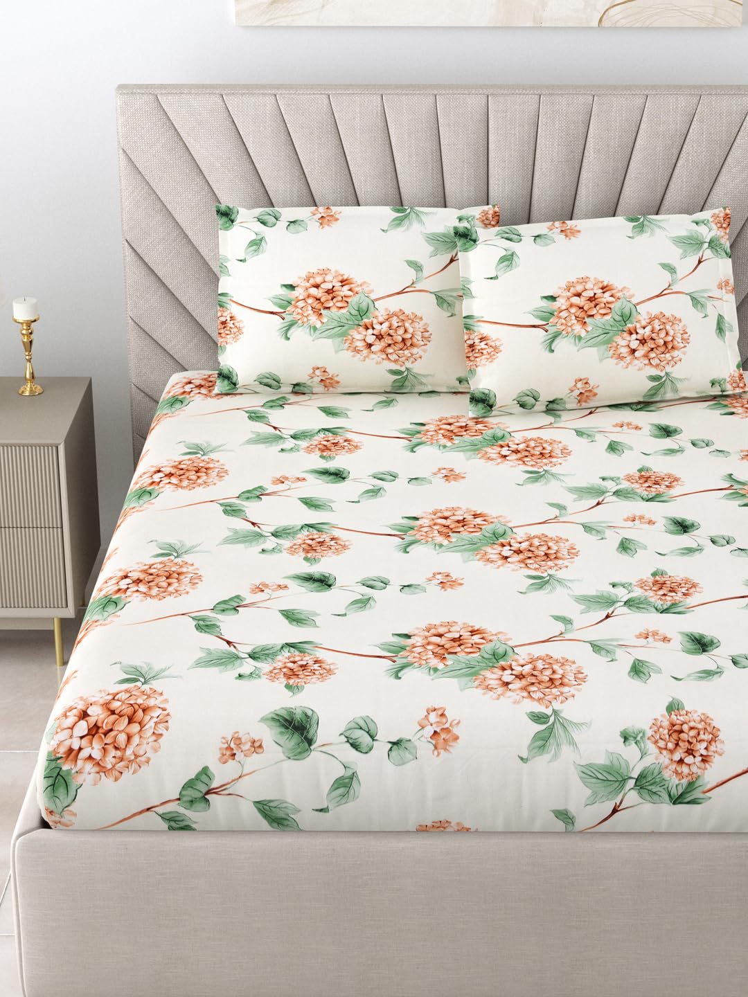 Pastel Homes Cotton Queen Bed Size Bedsheet for Double Bed, 1 Cotton Bed Sheet Double Bed (90 * 102 Inches) with 2 Pillow Covers | 280 TC Bed Sheet Double Bed (Peach Curls -Peach) (B0BSDN81TD) Amazon Price History, Amazon Price Tracker