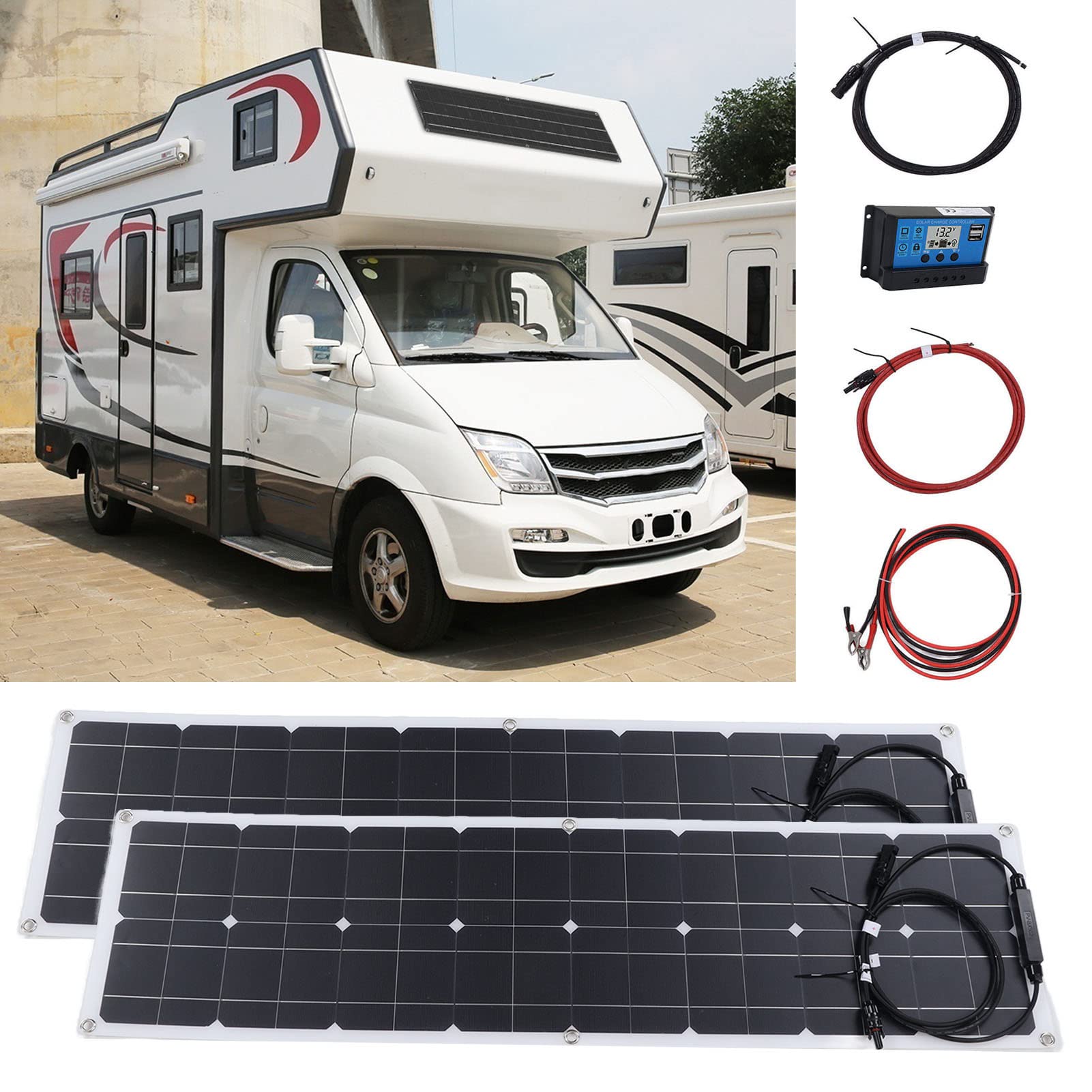 Kit de panneau solaire 40A contrôleur 2 ports de sortie USB 5V 2A Kit solaire portable pour la maison RV Ensemble de panneau solaire 50W 18V Kit de panneau solaire portable Kit