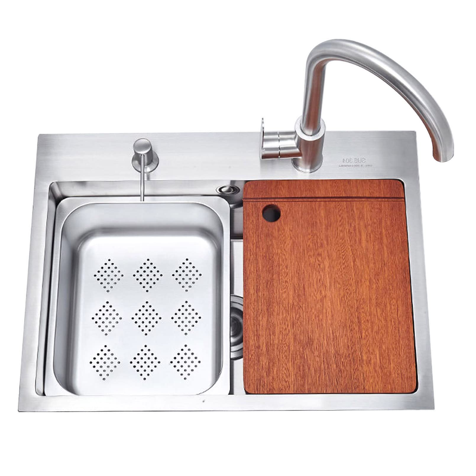 LMYSXAOZ 304 Stainless Steel Undermount Kitchen Sink with R Corner Single Bowl Workstation and Accessories 68x45cm