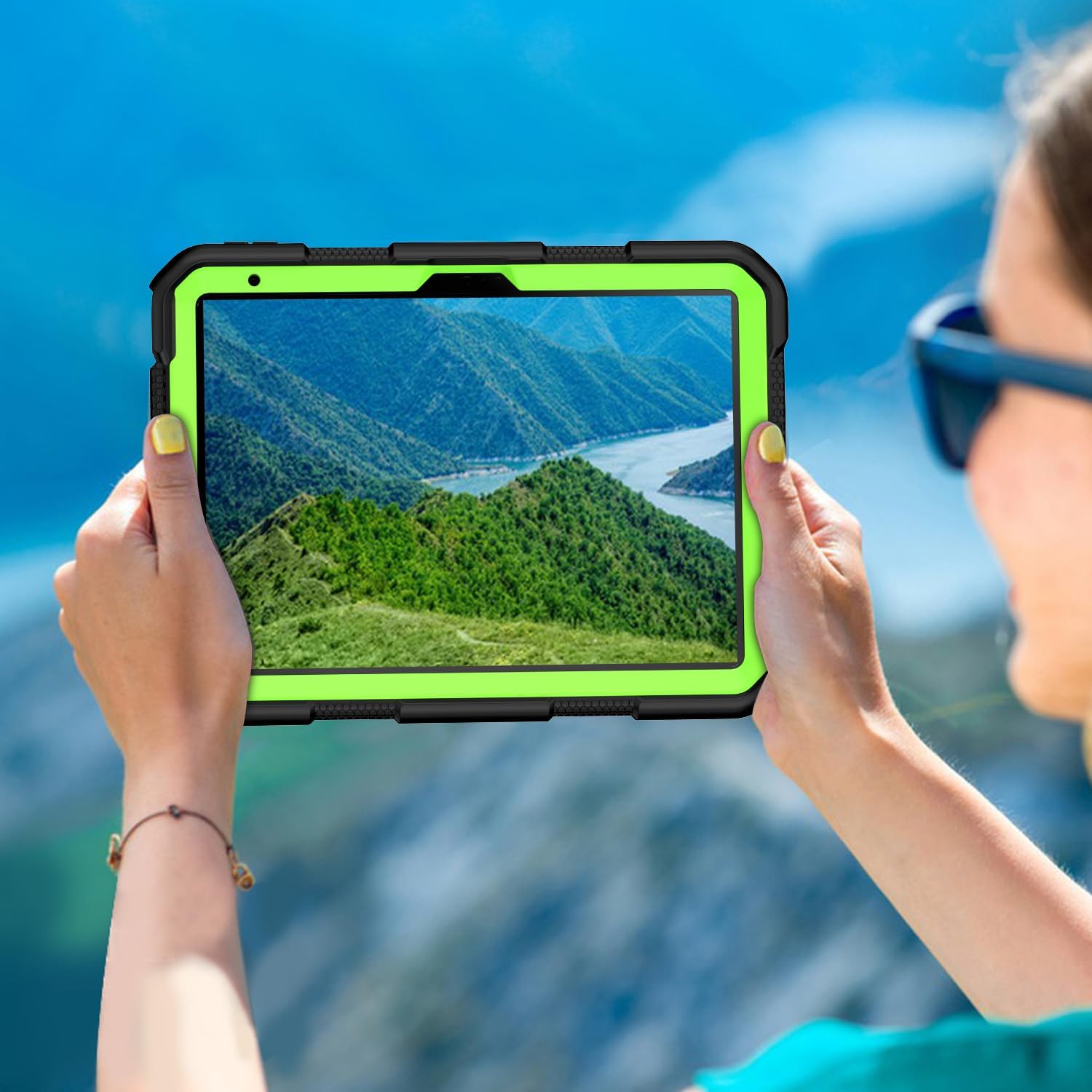 MENZO Case for iPad A16 11th Generation 11 Inch 2025, iPad 10th Gen 2022 10.9 inch, 360° Rotating Stand, Built-in Pencil Holder, Convenient Hand and Shoulder Strap, Durable Shockproof, Black+Green