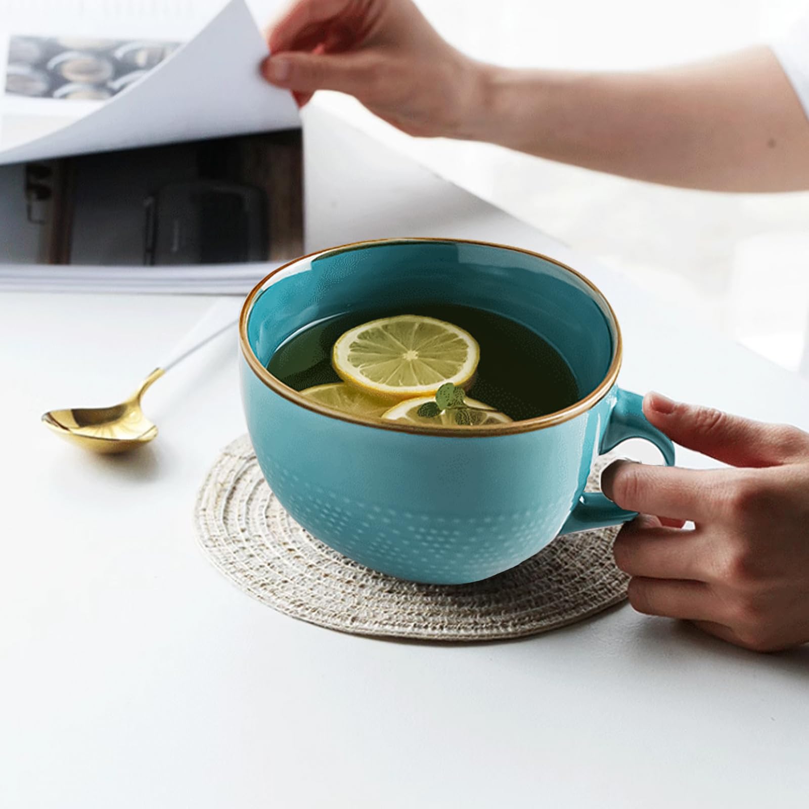 XXL Keramiktasse 600ml Mit Löffel – Große Kaffee- & Müsli-Schale In Grün, Perfekt Als Geschenk