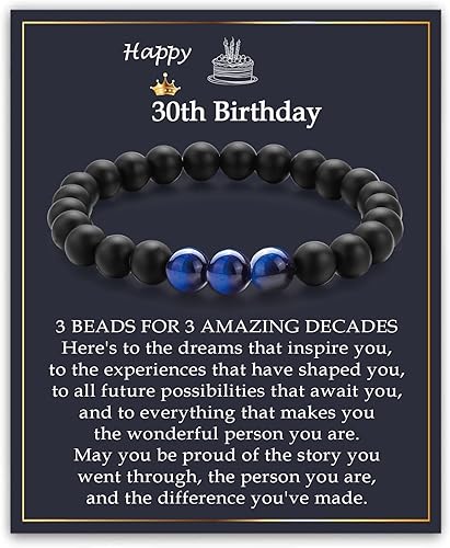 30th Birthday Gifts for Men, Adjustable Blue Stone Bracelet Mens 30 Years Old Ma