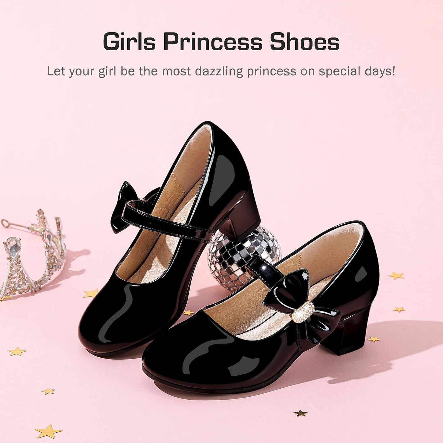 LAURMOSA Girls Dress Shoes with Bow Mary Jane Princess Shoes Flower Girl High Heels for Toddler Little Big Kids Wedding Party Birthday