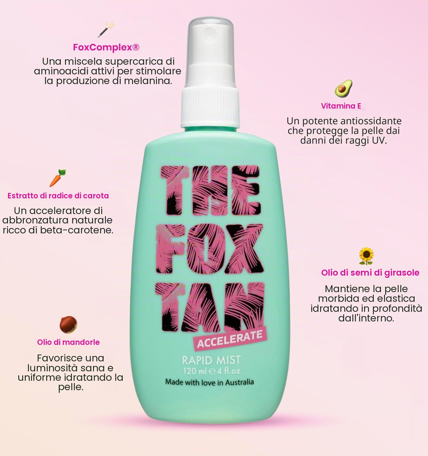 The Fox Tan - Rapid Tanning Mist - Spray Abbronzante Corpo e Viso, Attivatore di Abbronzatura Senza Autoabbronzanti da Usare sotto il Sole e con Lampade Abbronzanti, 120 ml