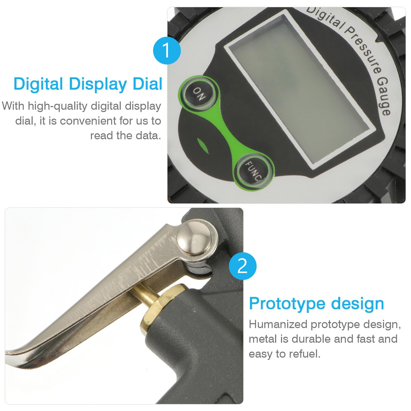 Medidor de Presión de Neumáticos de Coche Pantalla Digital | Aleación de Aluminio, Ligero y Portátil, Herramienta de Prueba para Neumáticos de Automóvil