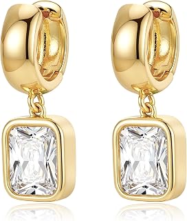 14K Gold Plated Huggie Hoop CZ Drop Earrings for Women