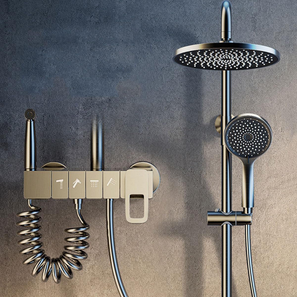 Système de douche thermostatique avec robinet cascade et pistolet jet