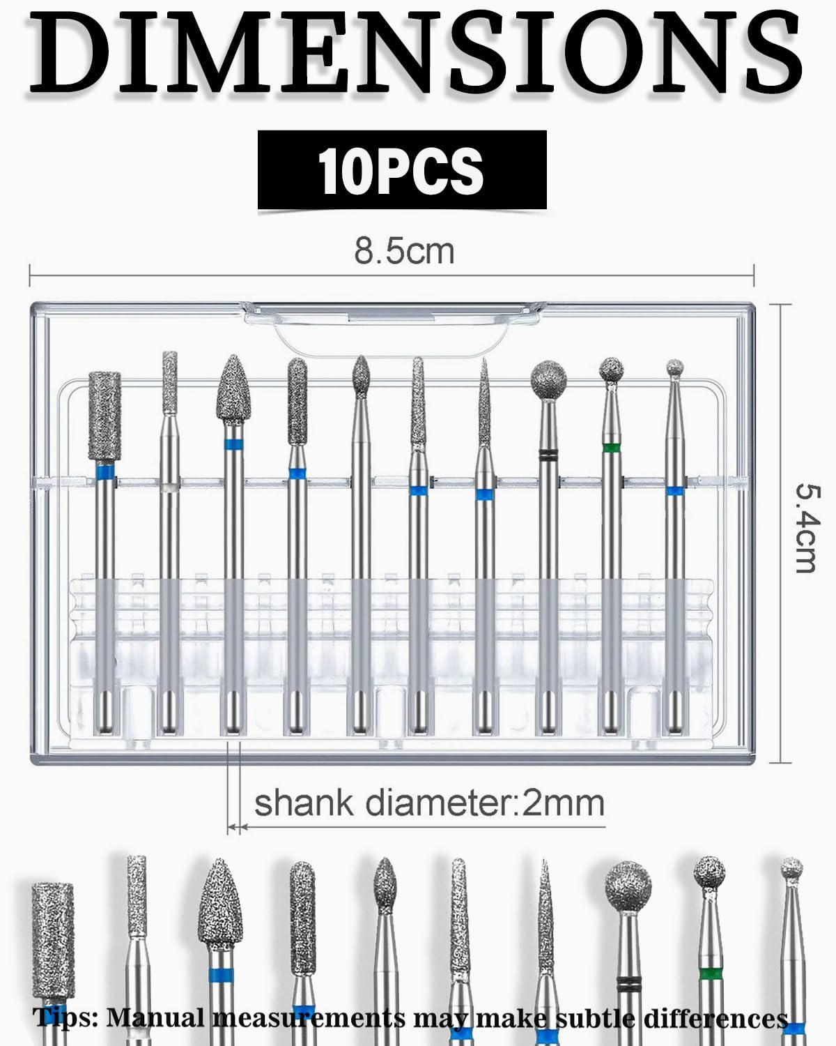 Punte Fresa Unghie,10 Pezzi Punta da Trapano per Fresa Manicure Elettrica Professionale Accessori per Lucidatura,Rimozione Gel,Pelle Morta,Strumenti per Manicure,manicure e pedicure