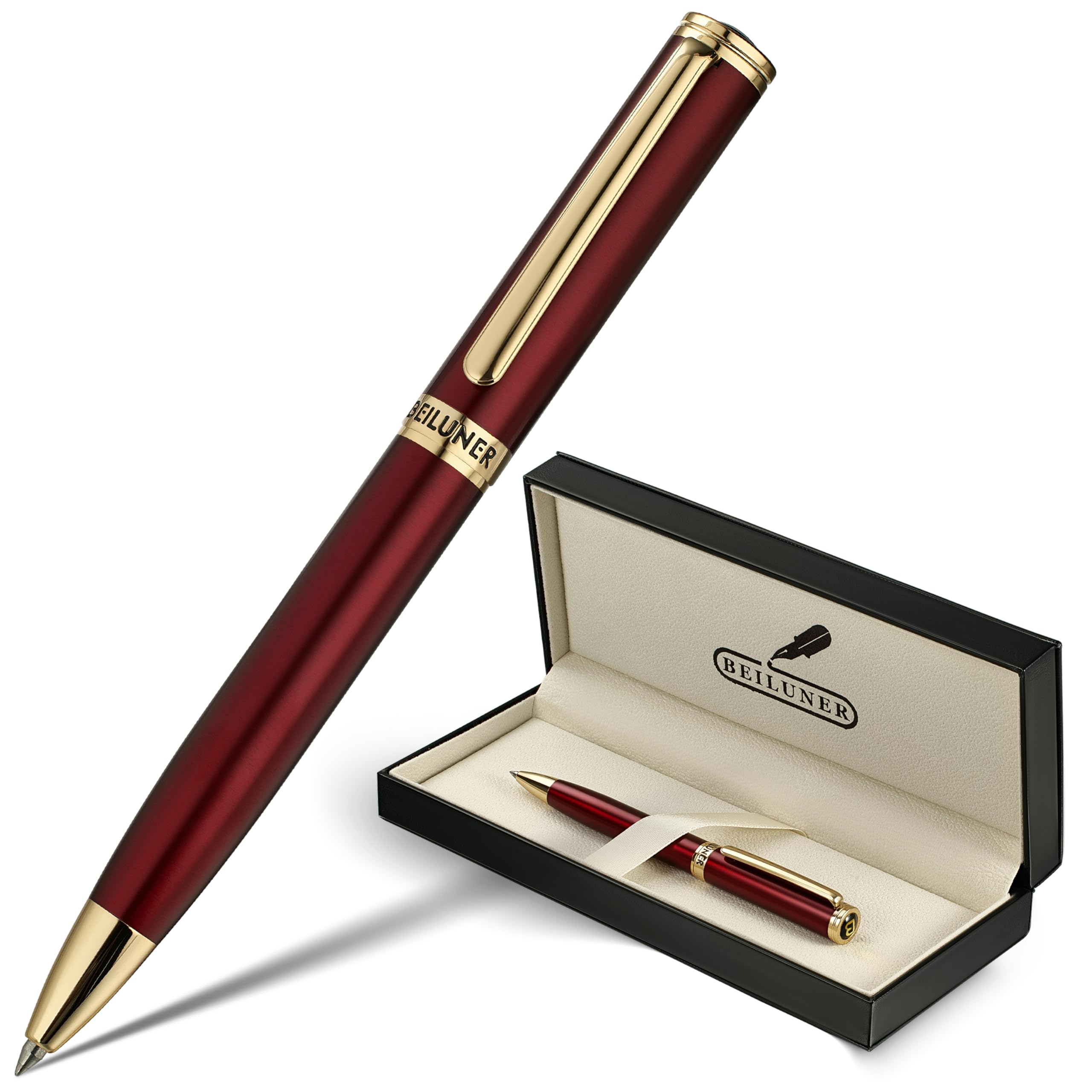 BEILUNER Red Lacquer Gel Pen With 24K Gold Finish, Retractable Pen, Fancy Gift Set, Professional, Elegant, Writing, Executive, Office, Nice Fancy Designer Pens, Perfect for Men and Women Red and Gold Finish