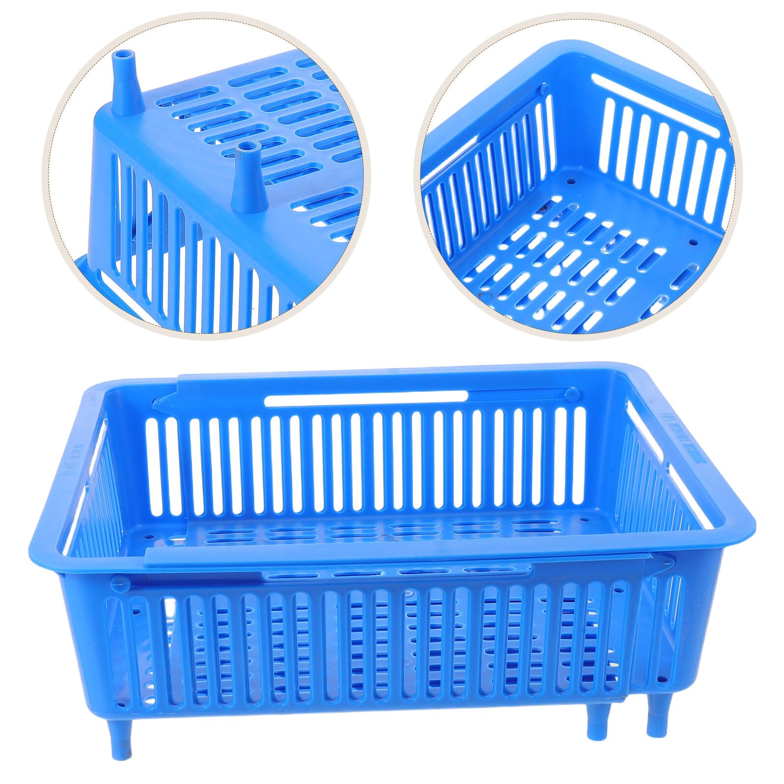 NUOBESTY Cestino per Sgocciolare Frutti di Mare in Plastica Blu con Gambe di Supporto Uniche e Design Estensibile, Facile da Pulire per Cucina Domestica e Conservazione