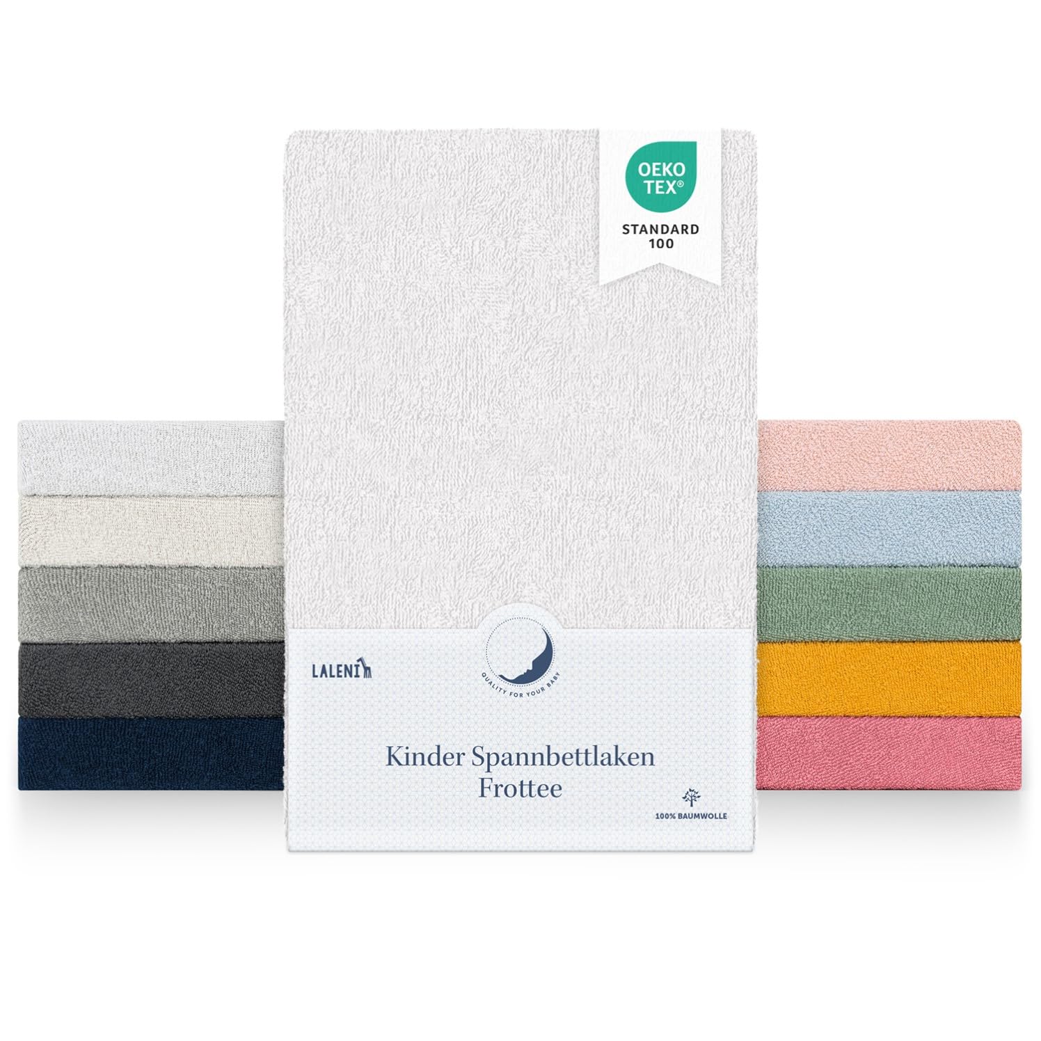 Laleni 2er Set Frottee Spannbettlaken 60x120-70x140cm - Oeko-TEX Zertifiziertes Bettlaken- Faltenfreie Spannbetttücher für Kinderbett - Babybett und Moses Körbchen- Weiß