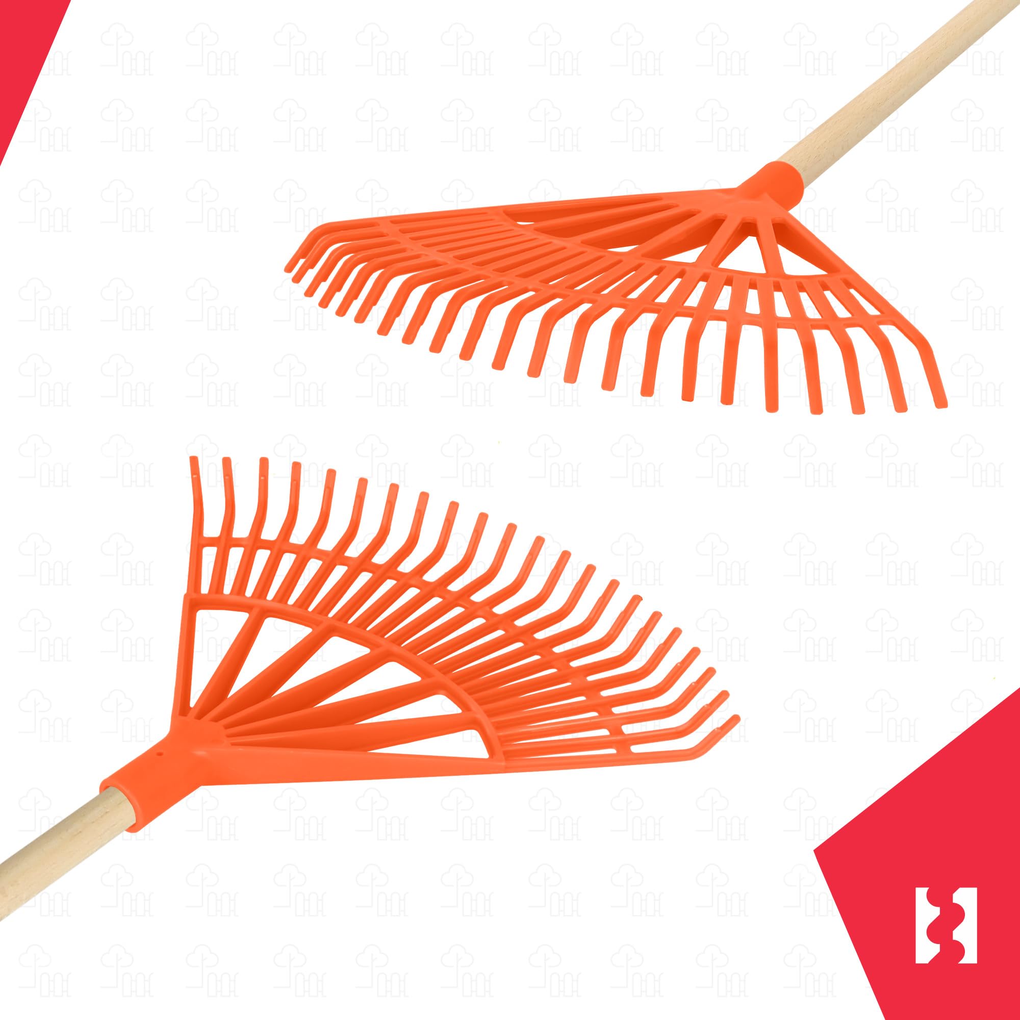 KOTARBAU® Rateau à Feuilles - Plastique - 44 cm - Orange - avec Manche - Râteau Jardin - Balai à Gazon - Ramasse Feuilles - Léger - Résistant - Entretien Jardin