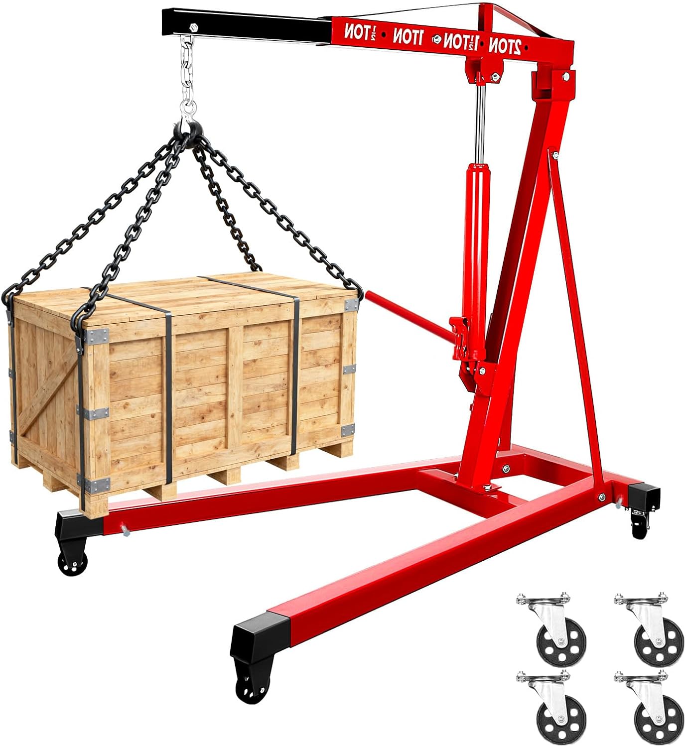 3Ton Engine Hoist Cherry Picker with 8 Ton Hydraulic Pump-6000 lb Heavy Duty Engine Lift Crane 60.6x37x56.2,Non-Folding with 4 Swivel Wheels-for Mechanics and Home Users (2 Ton Red)