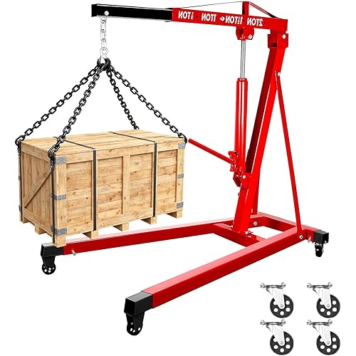 3Ton Engine Lift Cherry Picker with 8 Ton Hydraulic Pump-6000 lb Heavy Duty Engine Lift Crane 60.6x37x56.2,Non-Folding Design with 4 Swivel Wheels-for Mechanics and Home Users (2 Ton Red)