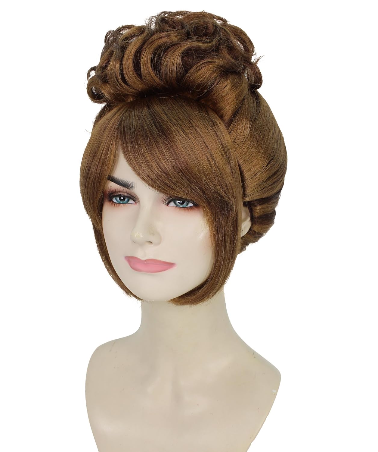 HPO Adult Women’s Dark Brown Beehive Wig with Light Brown Highlights, Perfect For Halloween, Flame-retardant Synthetic Fiber