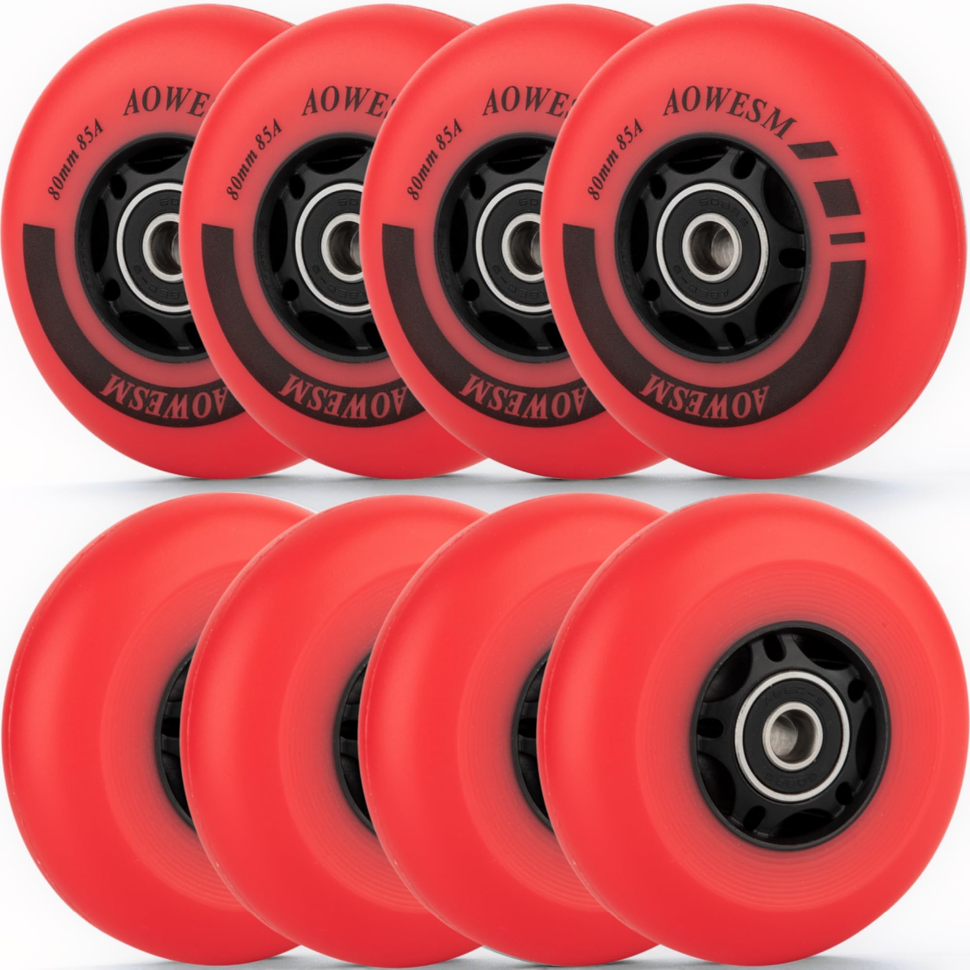 AOWESM Inline Skate Wheels, Outdoor & Indoor, 85A, 8-Pack (Red, 72mm)