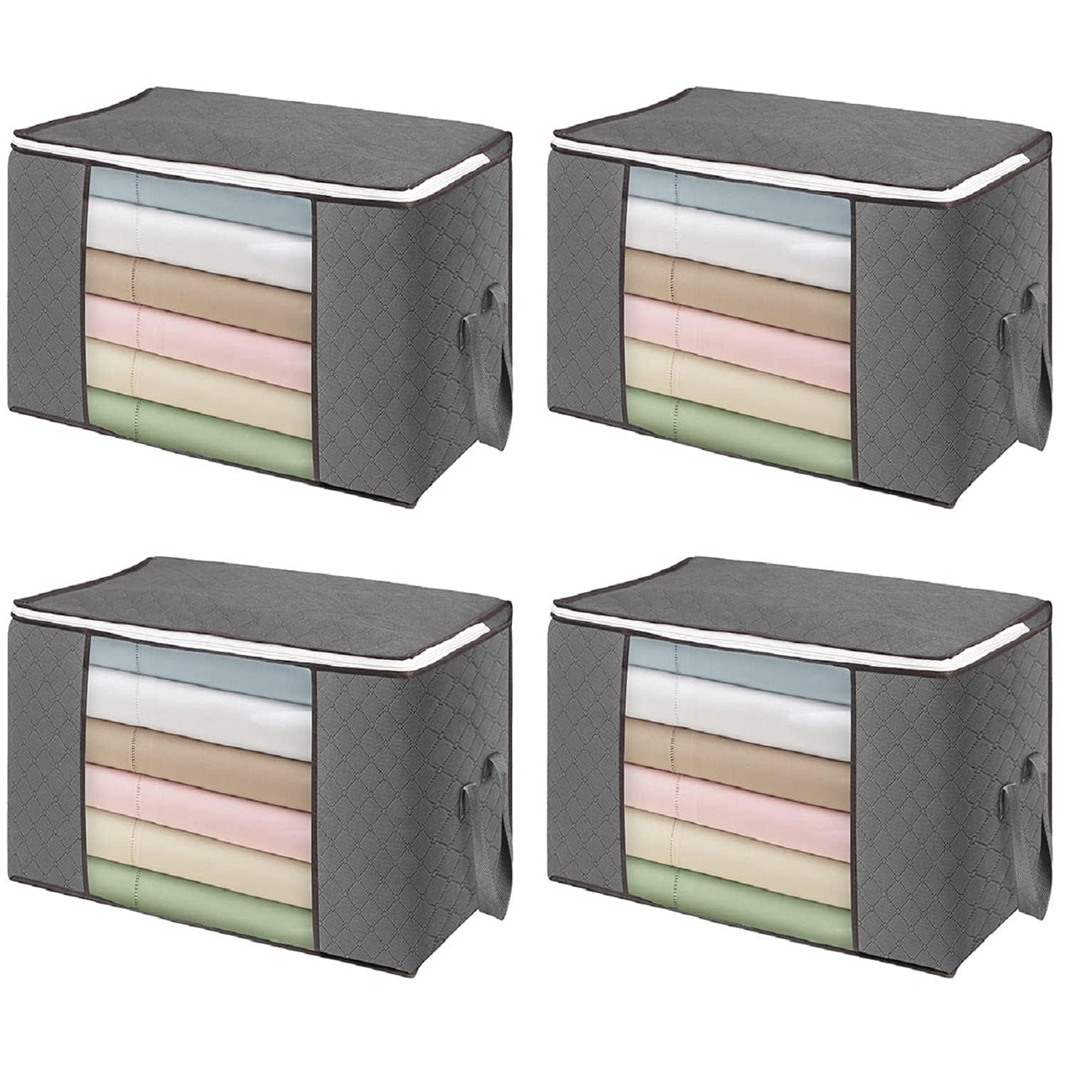 flintronic 4PCS Bolsa de Almacenamiento de Ropa de Gran Capacidad 84L (60x40x35 cm), Organizador de Transpirable con Cremallera a Prueba de Moho y Humedad para Ropa de Cama, Edredones, Mantas