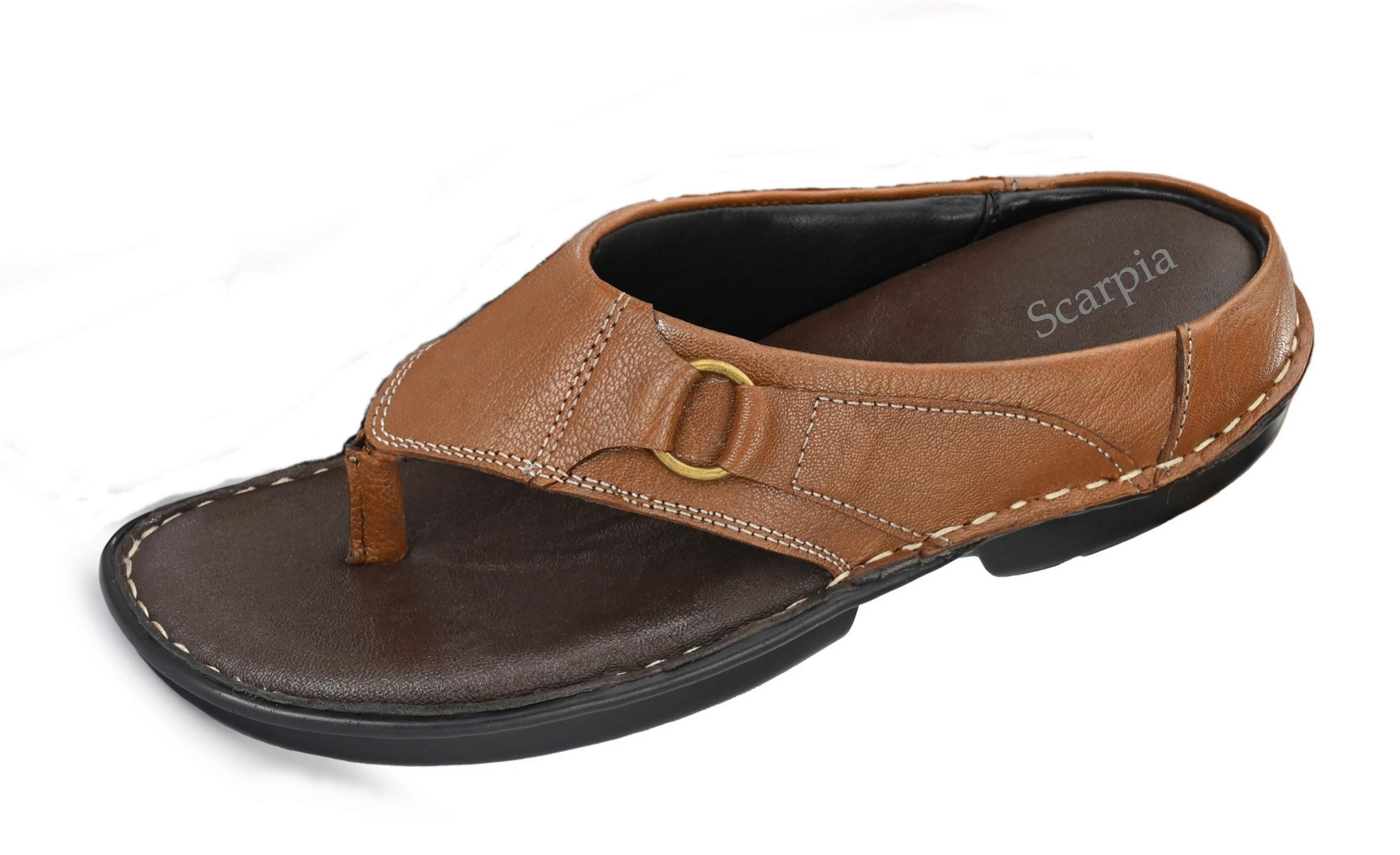 QHAN Mens Tan Leather Slippers-8 (B08F4CZ4QS) Amazon Price History, Amazon Price Tracker