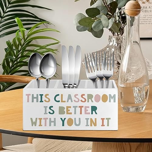 Miniatura 4 de Organizador bohemio para lápices de aula, para accesorios de escritorio, This Classroom Is Better With You in It, caja de madera para decoración de