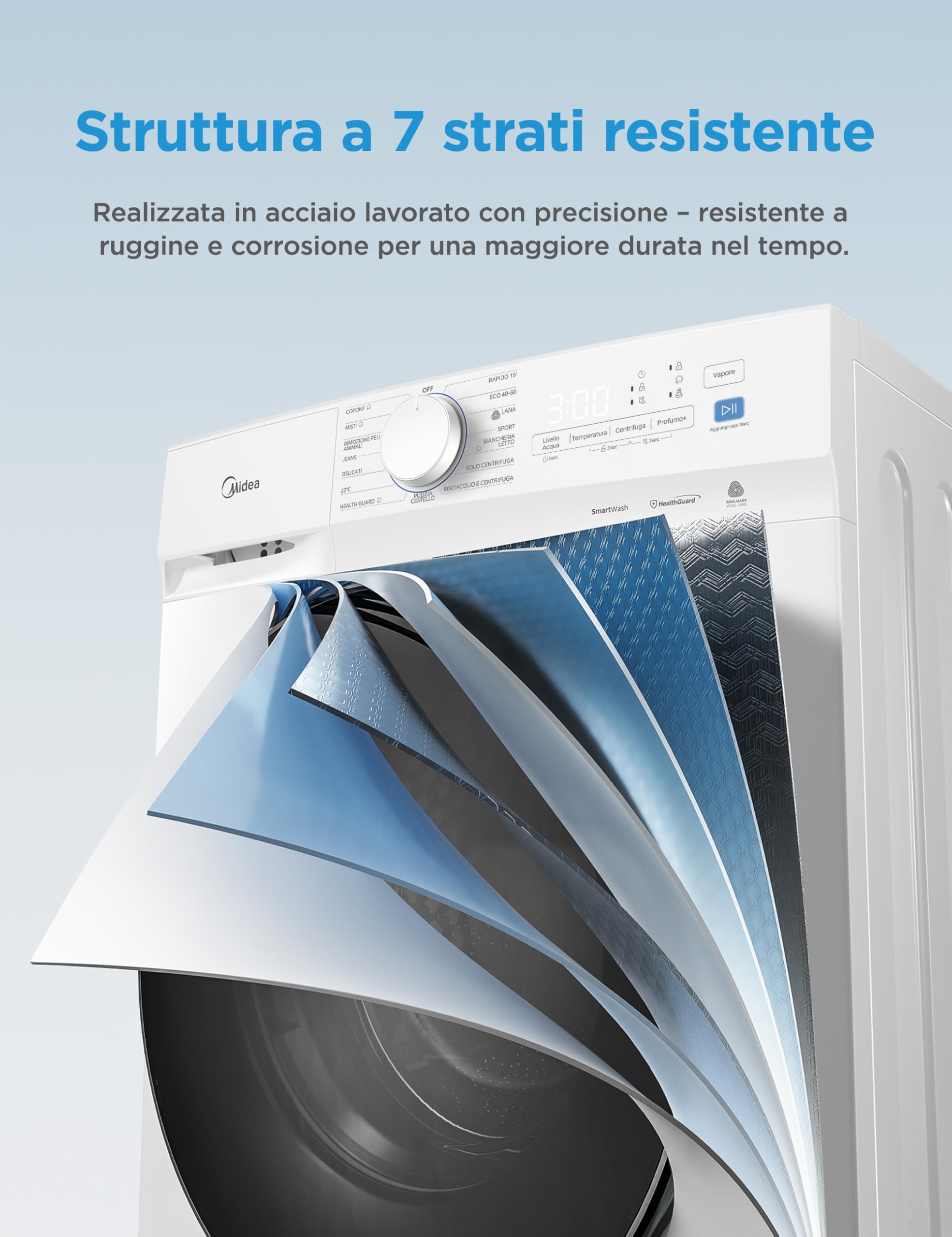 Midea Lavatrice Carica Frontale,10 kg,Classe A-10%, 1400 Giri,Silent Inverter Motor,Rimozione Peli di Animali,Vapore Igienizzante,Programma Sport,Bianco - MFV3EW100BA10