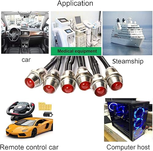 Miniatura 7 de JAIZAIWJ 6 unids LED rojo señal de metal indicador luz 12V24V 0.472 in 12 "luces de advertencia piloto luces con 7.874 in alambre para coches