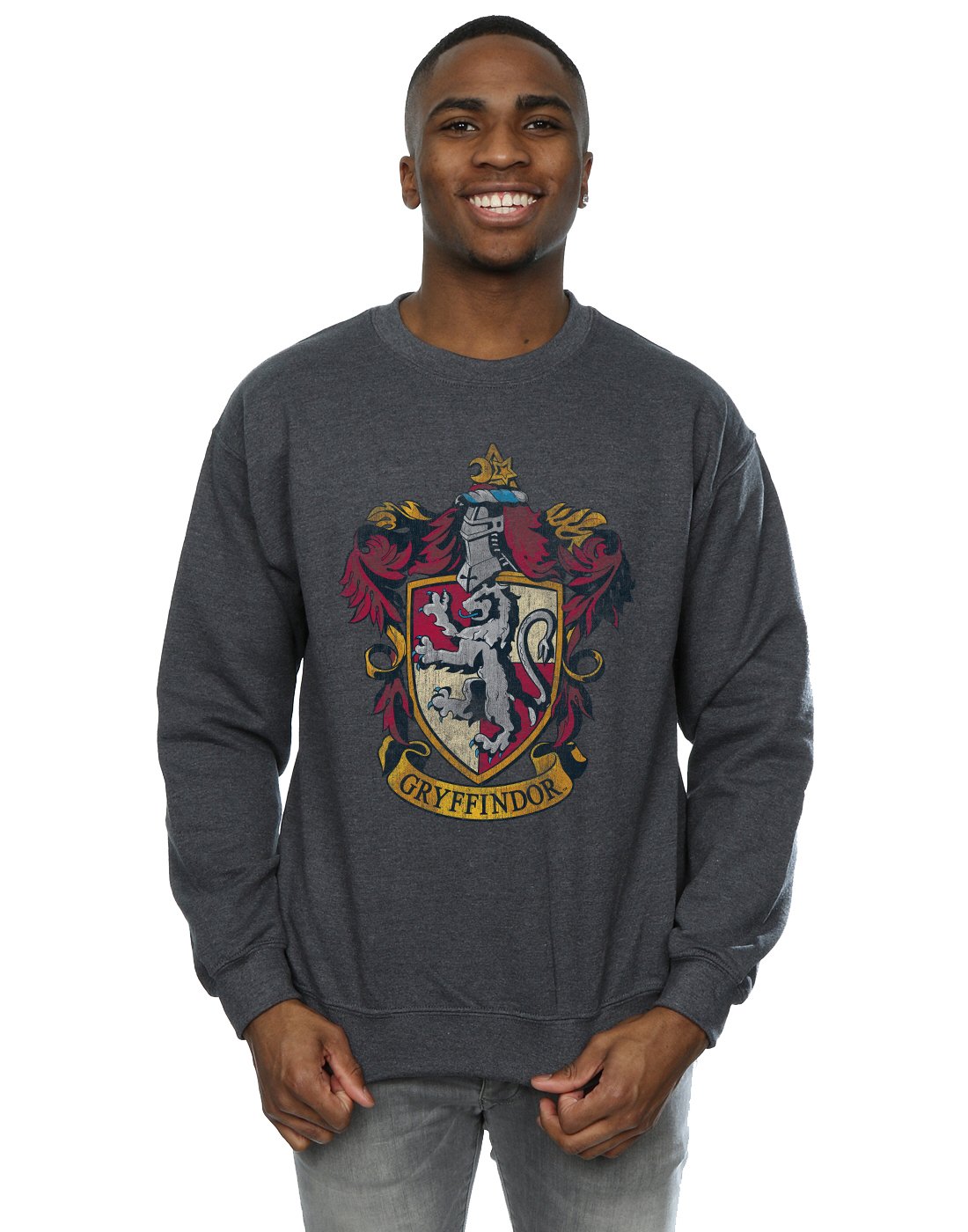 Harry Potter Men's Gryffindor Distressed Crest Sweatshirt Medium Dark Heather