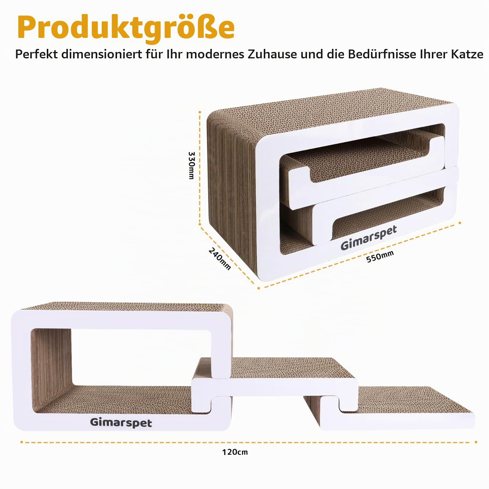 Gimars 3 in 1 Kratzbrett Katze XXL – Stilvolles Kratzmöbel aus Wellpappe, Stufen-Design Katzentreppe für Sofa & Bett, Aufstiegshilfe für Senior & Munchkin Katzen, Katzenlounge