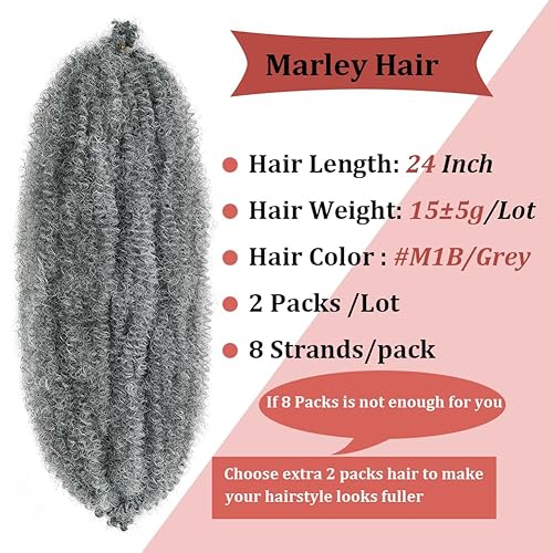 Miniatura 2 de Cabello trenzado de color gris Marley Twist cubano, cabello trenzado de 24 pulgadas, cabello de ganchillo gris para mujer, cabello envolvente para