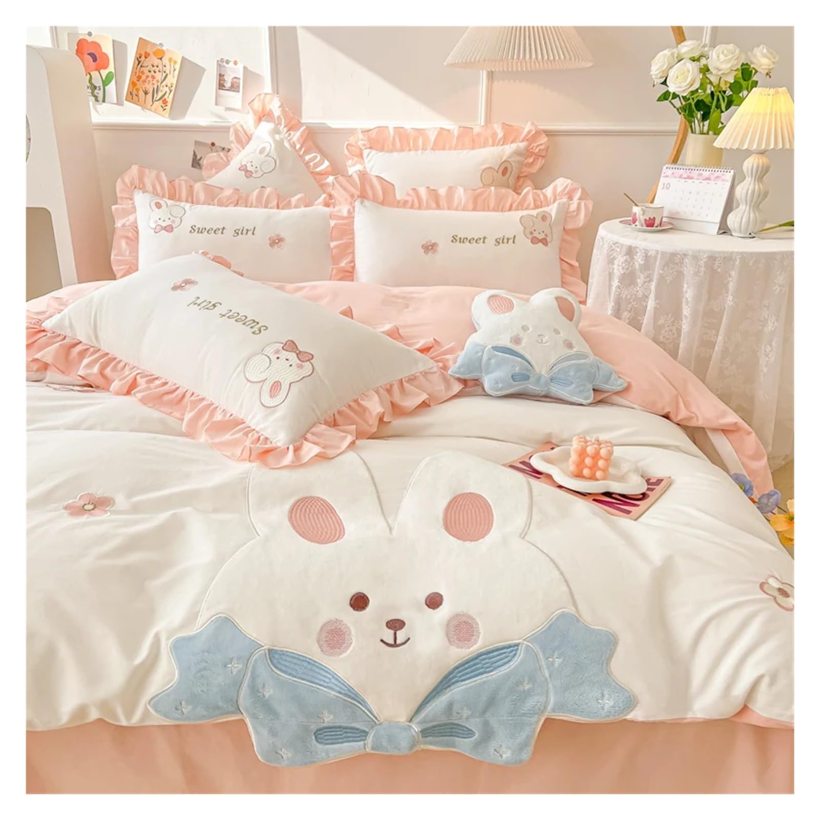 Almohada Para Niños Pequeños Con Funda Extraíble - Diseño De Conejo Rosa, Tamaño M (4-8 Años), Suave Y Transpirable