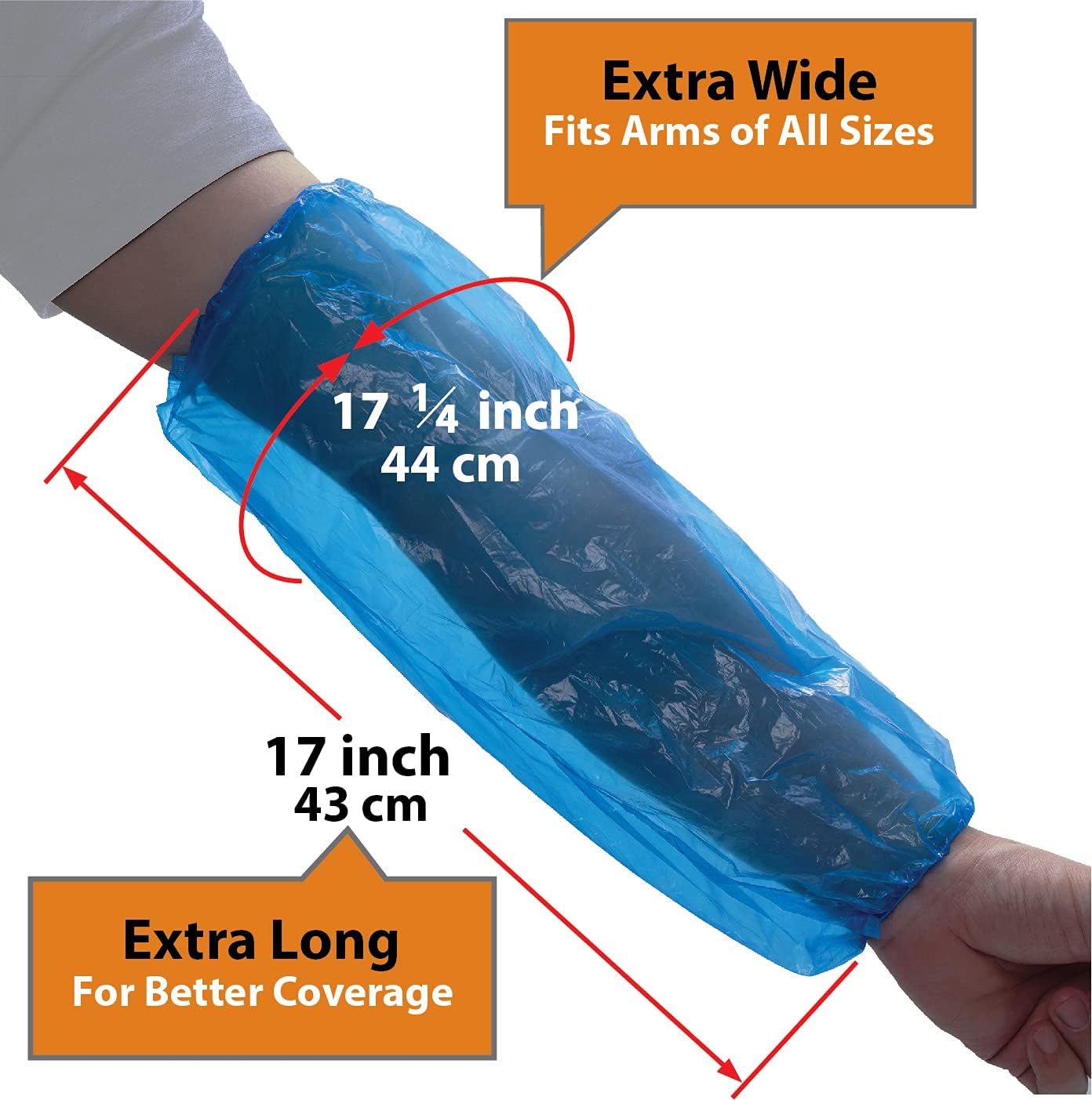 Waterproof Disposable Arm Sleeve Protective Cover 17” Long with Elastic Band - Blue