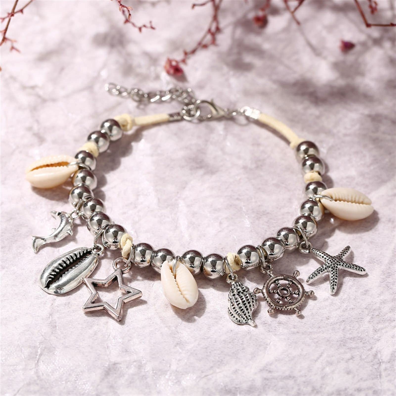 Fußkettchen für Damen, Delfin-Seestern-Design, Fußkettchen mit Muschelanhängern, Strand-Stil, Fußkettchen, Kette, Damenschmuck, Accessoires, Damen-Fußkettchen