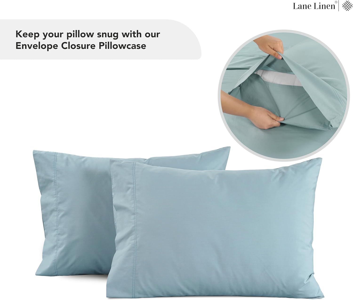 LANE LINEN Queen Bed Sheets – Long-Staple 100% Cotton, Naturally Cooling Sheets Queen Set in Percale Weave, Hotel Luxury Finish, Durable for Daily Use, 15” Deep Pocket, No Pill – French Blue