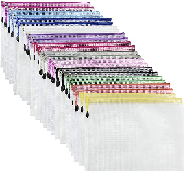 Plastic Wallets A5 - 24 Pcs Plastic Folders Document Wallets A5 Ziplock Bags Plastic Pockets with Zipper Bag for School, Office, Home