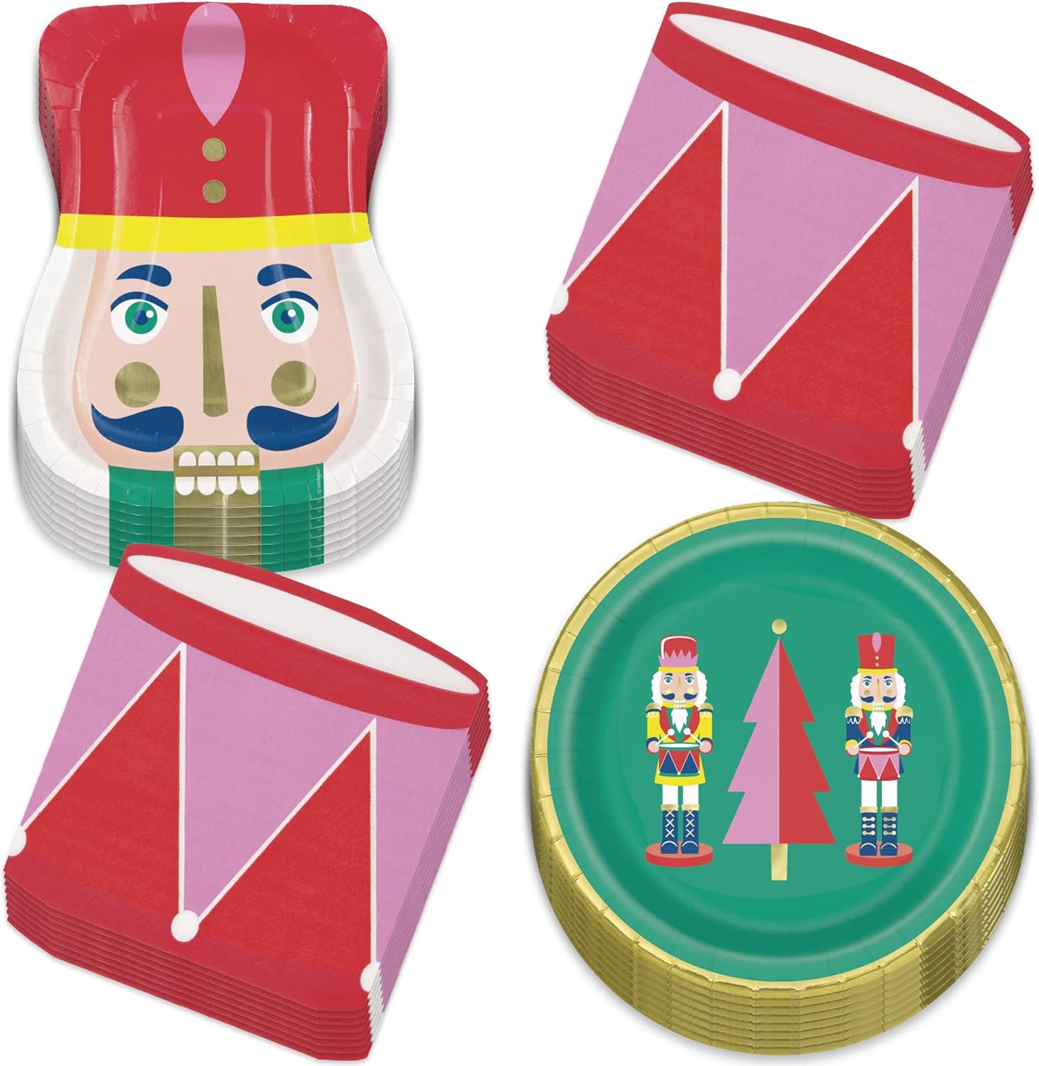 HOME & HOOPLA Nutcracker Christmas Party Shaped Paper Plates, Gold Rim