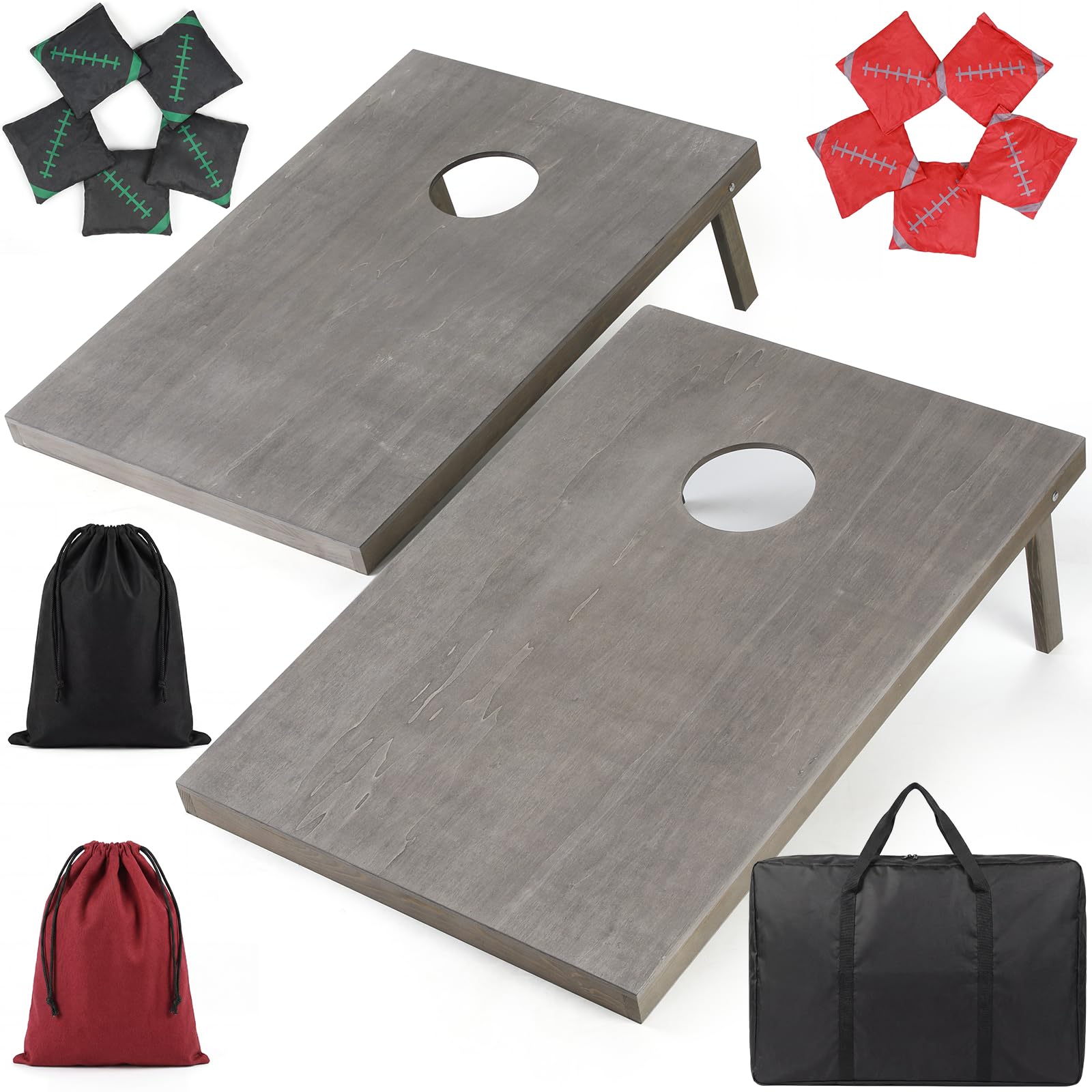 Cornhole Set Outdoor, 90x60cm or 120x60cm Echtholz Wurfspiel – Bean Bag Game mit 10 Säckchen & Tasche – Professionelles Sackloch Spiel für Erwachsene, Kinder, Garten, Strand