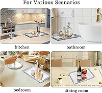 Vista 6 de Bandeja de vidrio de cristal, bandeja de maquillaje y perfume de espejo plateado con diamante triturado de 11.8" x 7.9", bandejas de joyería