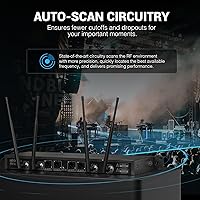 Vista 2 de Phenyx Pro Sistema de micrófono inalámbrico de 4 canales, set de micrófono inalámbrico UHF con escaneo automático, 4 bodypacks