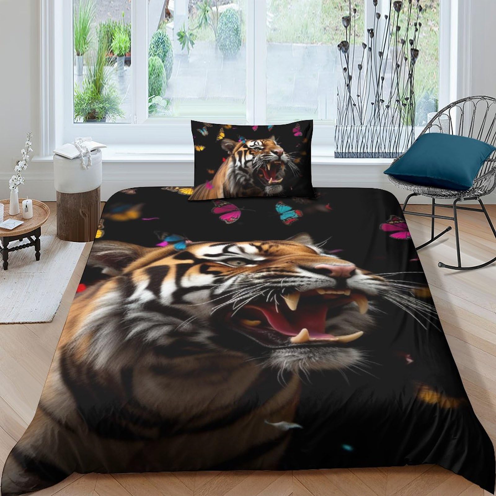Parure de lit pour enfant housse de couette tigre 3D 135x200cm