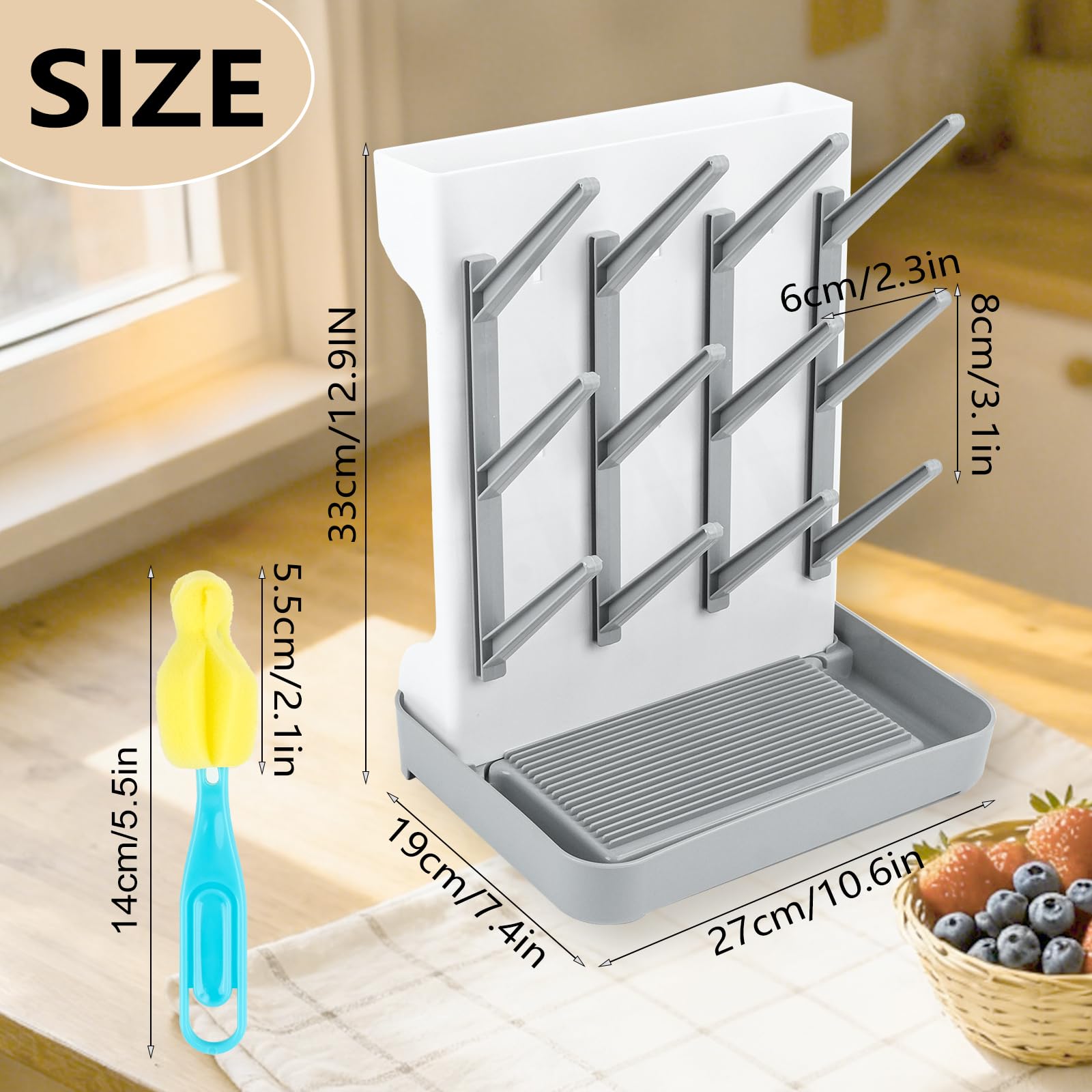 Scola Biberon Grande, Supporto Verticale per Scolabiberon con Vassoio di Sgocciolamento, Porta Biberons Senza BPA, Salvaspazio, per Scolabiberon e Accessori per Neonati