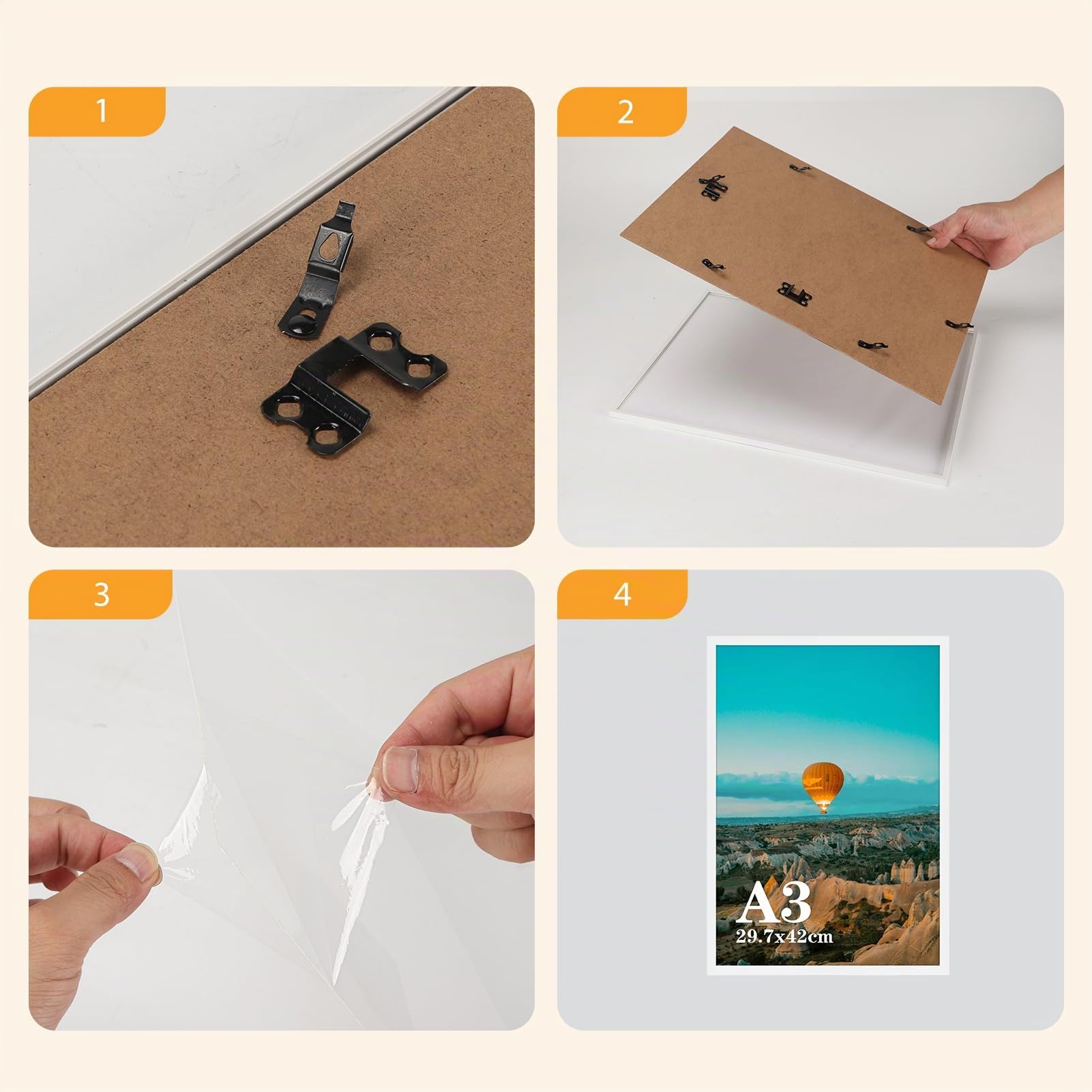 Marco A3, Marco de Fotos A3 de Pared, Ideal para Hogar y Oficina, Marco Color Blanco de PVC, Juego de 3 Piezas