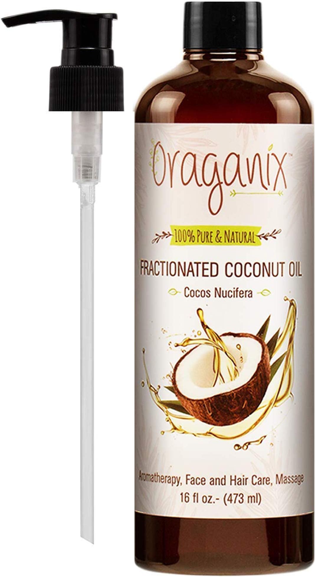 SameriverOraganix Fractionated Coconut Oil - 100% Pure & Natural Carrier Oil for Essential Oils, Aromatherapy, Massage or Skin Care (16oz Bottle)