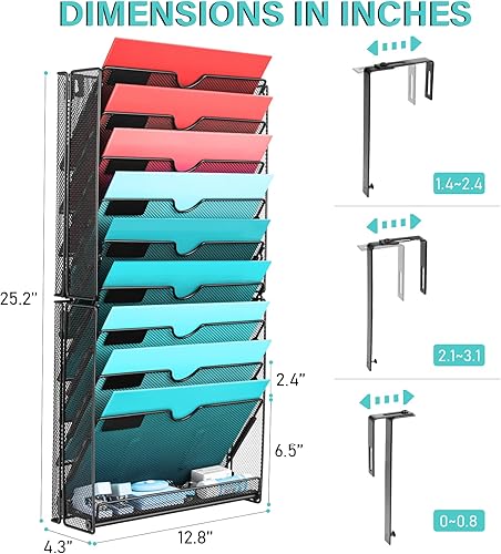 Miniatura 8 de GALASALA Wall File Organizer, 10 Pockets Mesh Hanging File Organizer, Mail Organizer Wall Mount With Hooks, Wall Organizer Magazine Rack for Office