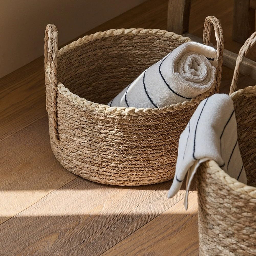 Generisch Cestino di erba intrecciato a mano, 28 cm, per piante | tessitura fatta a mano, più rustica per il fascino, naturale per l'aspetto, 28 x 28 x 18 cm, per una decorazione ideale